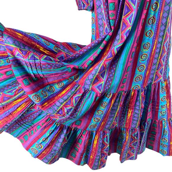 Vtg 80s 90s Two Potato Laguna Beach Artsy Midi Tiered Muumuu Dress XS Cotton NOS - Picture 8 of 16